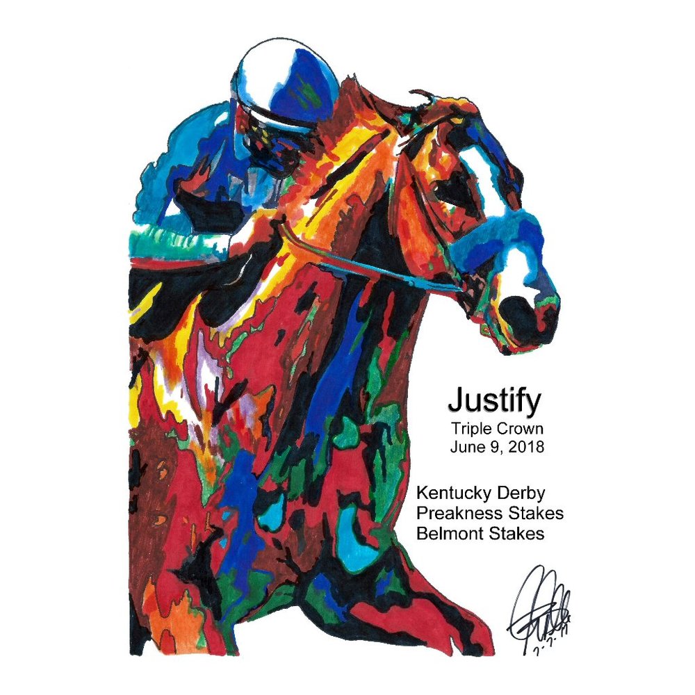 Justify Triple Crown Race Horse Poster Print Wall Art 18x24